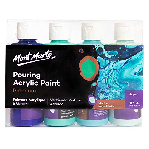 Mont Marte Pouring Set Marina – 4 Stück x 120ml – Acryl Pouring – Premium Acrylfarben mit Pouring Medium vorgemischt Mont Marte Pouring Set Marina – 4 Stück x 120ml – Acryl Pouring – Premium Acrylfarben mit Pouring Medium vorgemischt von Mont Marte