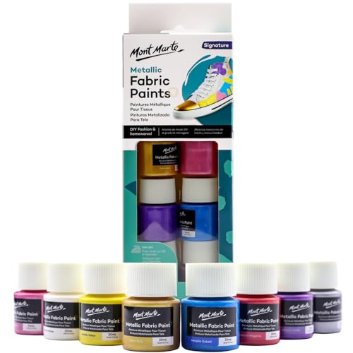 Mont Marte Textilfarbe Set Metallic – 8x20ml – Waschfeste Stoffmalfarben – Hochwertige Metallic Farben – Ideal für Kleidung, Taschen und allen Stoffen von Mont Marte