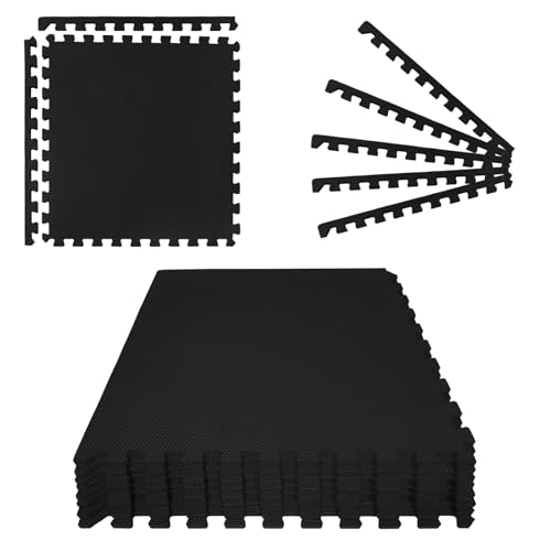 Montafox 2,88 m² Unterlegmatte 1 cm Dicke Poolmatte 8er Set Schwarz 60 x 60 cm Bodenfliesen Pool Whirlpool Erweiterbares Stecksystem Bodenschutz Matte Plantschbecken von Montafox