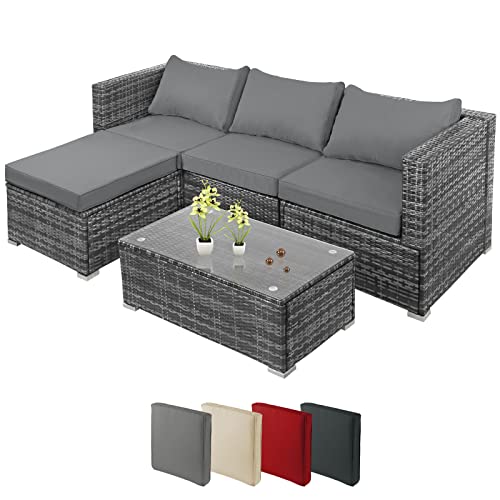 Montafox Poly Rattan Lounge Sitzkissen 8cm Gartenmöbel Ecklounge Frei Kombinierbare Elemente Ecksofa Beistelltisch Gartengarnitur Garten Balkon Terrasse Outdoor, Farbe:Kieselstrand von Montafox