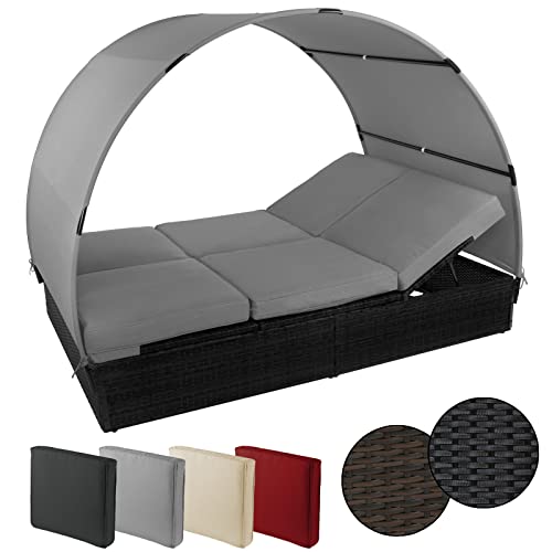 Montafox Sonnenliege Poly Rattan Doppelbett 200 x 140 cm Gartenliege 10cm Auflagen Dach Sonnendach Rücken/Fußelemente Verstellbar Doppelliege, Farbe:Titan-Schwarz/Kieselstrand Montafox Sonnenliege Poly Rattan Doppelbett 200 x 140 cm Gartenliege 10cm Auflagen Dach Sonnendach Rücken/Fußelemente Verstellbar Doppelliege, Farbe:Titan-Schwarz/Kieselstrand von Montafox