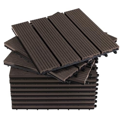 Montafox WPC Fliesen 30 x 30 cm 22 Stück / 2m² Dunkelbraun Terrassenfliesen Klicksystem Fliese Holzoptik Bodenbelag Klickfliesen Terrasse Balkon, Größe (Fläche):2 m² | 22 Fliesen, Farbe:Dunkelbraun von Montafox