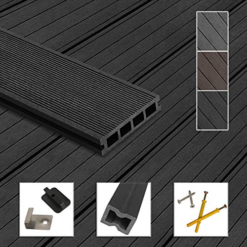 Montafox WPC Terrassendielen Dielen Komplettset Hohlkammerdiele Komplettbausatz Unterkonstruktion Clips, Größe (Fläche):30 m² 2.2m, Farbe:Anthrazit von Montafox