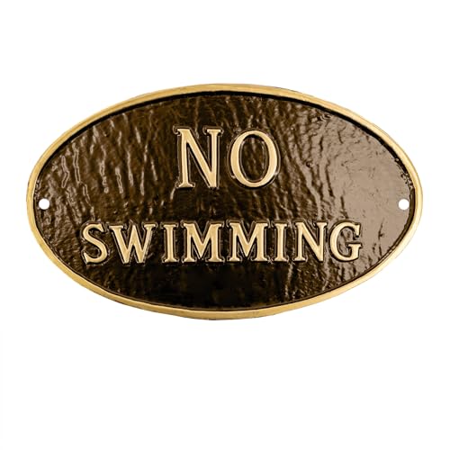 Großes, ovales Schild "No Swim", 25,4 x 45,7 cm, Ölgerieben/Gold von Montague Metal Products