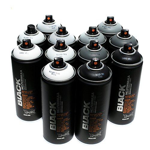 Montana Black 400 ml Set mit 12 Graffiti Street Art Mural Spray Paint, grau, Black von Montana Black