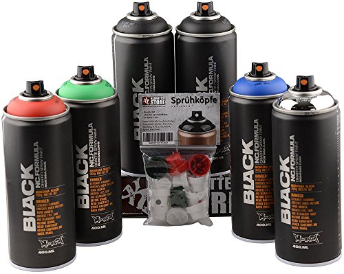 Montana Sprühdosen Set Combination 6x400ml + Esatzsprühköpfe und Silberchrom von Montana