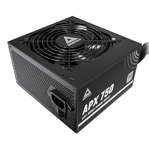 MONTECH APX 750 W, Nicht-modulares Netzteil, 80 Plus, weiß, Zertifiziert, Intel ATX12V-DC-zu-DC-Wandlertechnologie, flaches Kabeldesign zur Verbesserung der thermischen Effizienz, 120 mm Lüfter, 5 von Montech