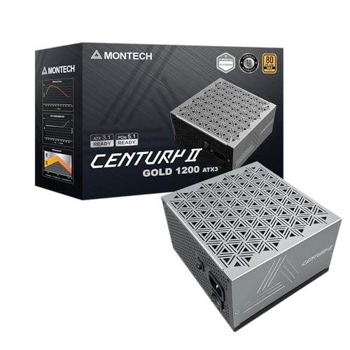 MONTECH Century II – 1200 W High-End-ATX-Gaming-Netzteil – 80 Plus Gold & Cybenetics Platinum – voll modular – ATX 3.1 & PCIe 5.1 bereit mit 12V-2x6-Kabel von Montech