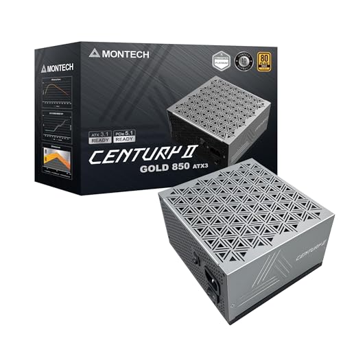 MONTECH Century II 850 W 80 Plus Gold & Cybenetics Platinum High End ATX Netzteil - Komplett modulares ATX 3.1 und PCIe 5.1 bereit mit 12 V-2 x 6 Kabel von Montech