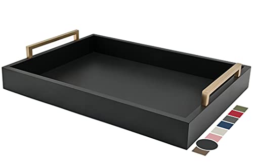 Montecito Home Dekoratives Couchtisch-Tablett – Ottoman-Tablett – Frühstück, Getränke, Likör-Servierplatte – vom Bauernhaus bis modern – mattes Finish – champagnergoldene Griffe – Pechschwarzes von Montecito Home