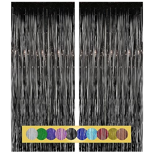 2 Stück Halloween Lametta Vorhänge Schwarz Glitzer Hintergrund Dekoration Folien Fransen Halloween Silvester Partydeko Luftschlangen Deko für Disco Party Hochzeit Party Dekoration von Montegoni