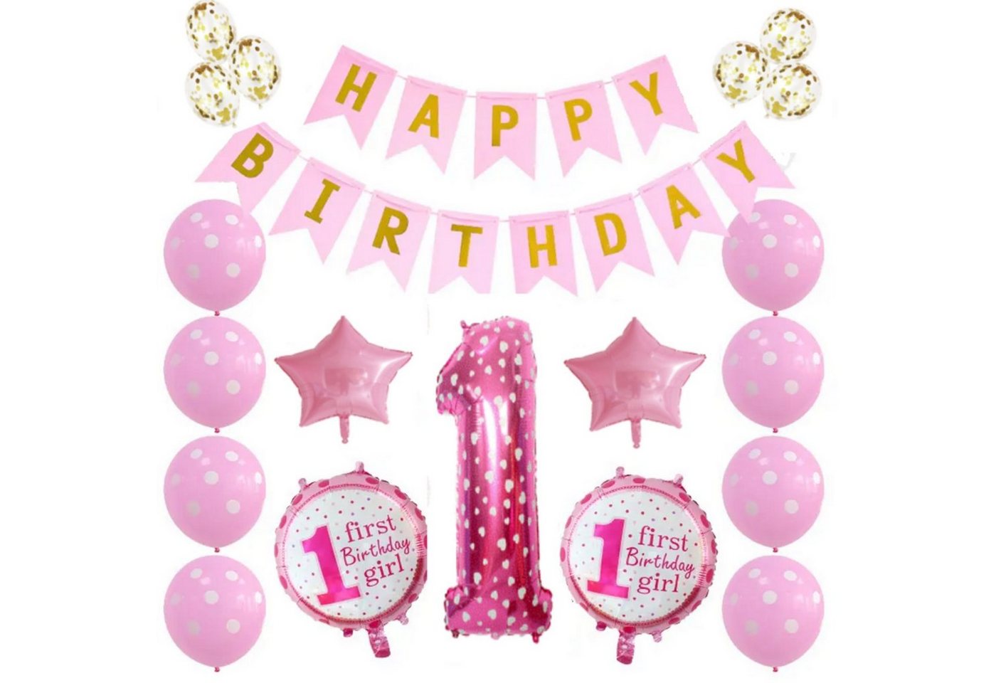 Montegoni Aufblasbares Partyzubehör Erster Geburtstag deko Jungen Mädchen, 22 Teilig Set: Girlande Folien Konfetti Latex Ballons Schnur von Montegoni