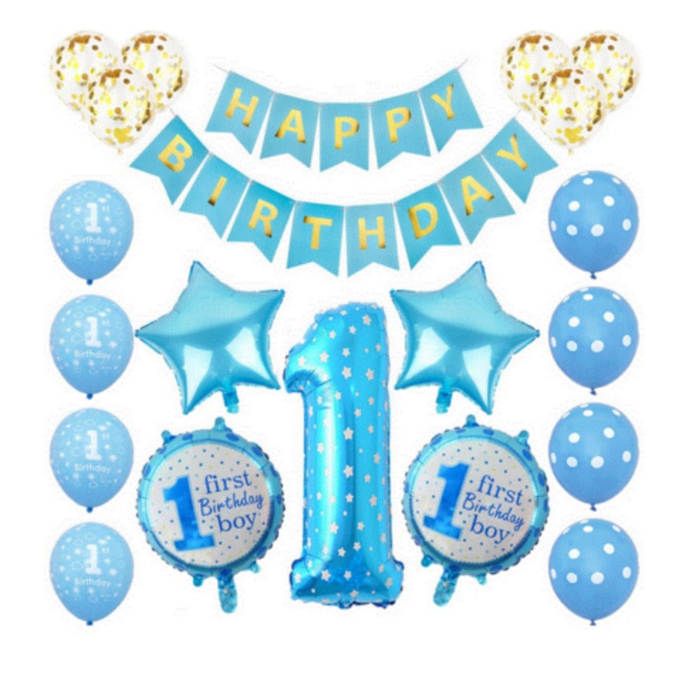 Montegoni Aufblasbares Partyzubehör Erster Geburtstag deko Jungen Mädchen, 22 Teilig Set: Girlande Folien Konfetti Latex Ballons Schnur von Montegoni