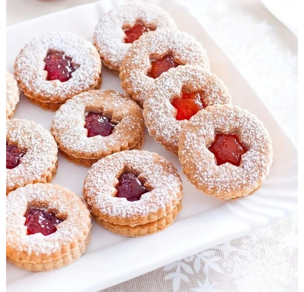 Montegoni Ausstechform 9-tlg. Linzer-Keksausstecher Set aus Edelstahl – Weihnachtsmotive, (1x Ausstecherset, 9x Linzer-Ausstecher), Edelstahl rostfrei, gezackte Kanten, stapelbar von Montegoni