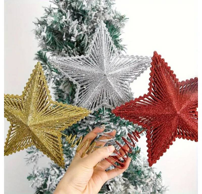 Montegoni Christbaumspitze Großer Weihnachtsbaum Stern Spitze Gold Glitter Deko – 3D Baumspitze, 3D-Design, Glitzeroberfläche, Leichtgewicht, Spiralhalterung von Montegoni