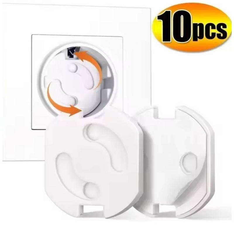 Montegoni Kindersicherung Baby Steckdosen Kindersicherung 10 Stk Schutzkappen Weiß, Drehmechanismus, robust, kindersicher, leicht zu montieren von Montegoni