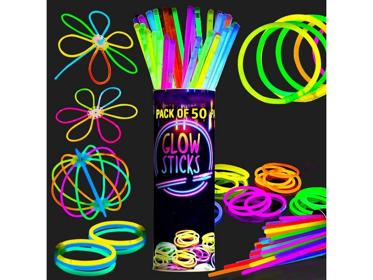 Montegoni Knicklicht 50 Stk. Knicklichter, Armreifen, Leuchtstäbe, Glowsticks, Party Leuchte Deko, Neon-Leuchtstäbe, Glowing Sticks von Montegoni