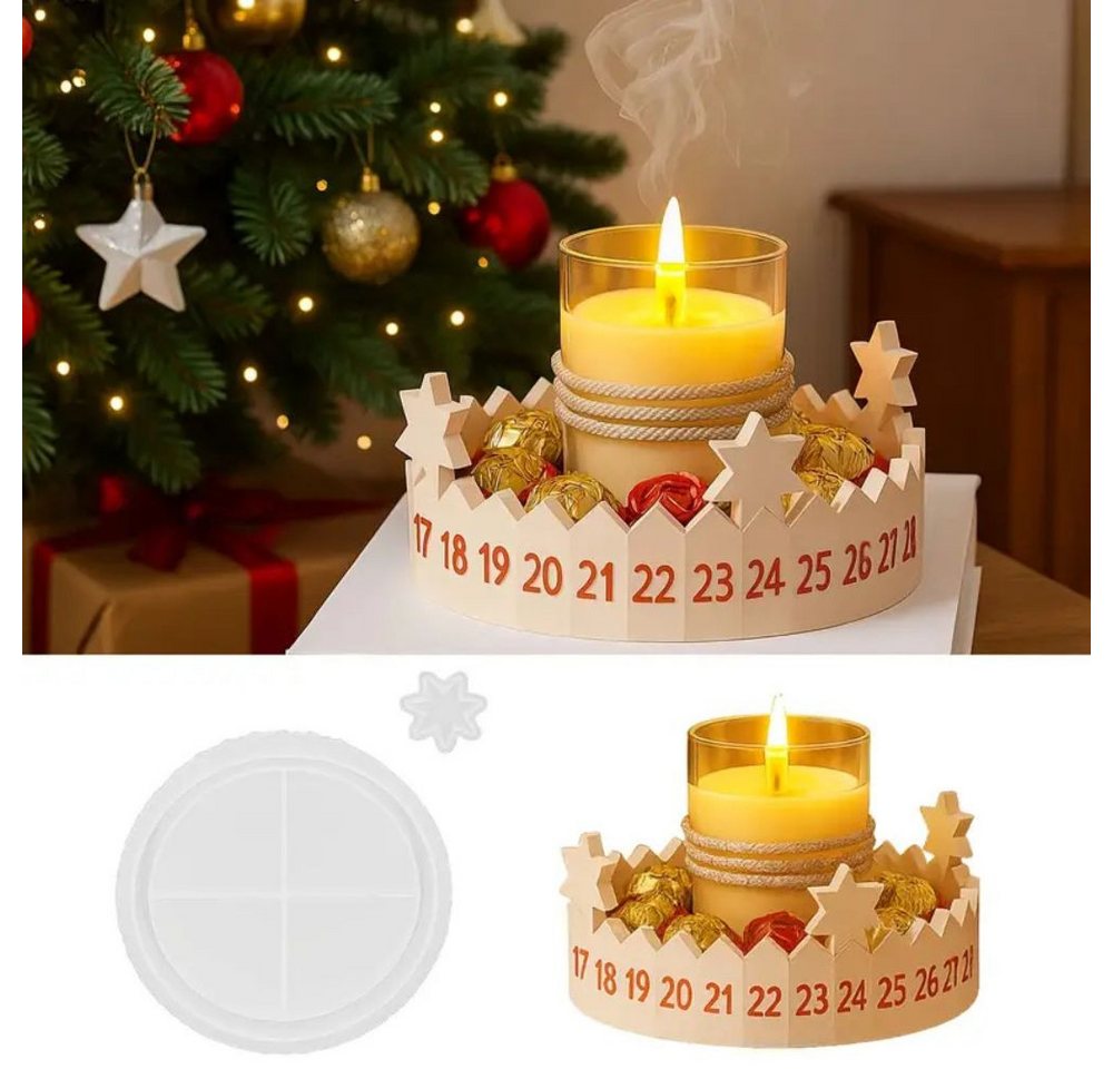 Montegoni Modellierwerkzeug Silikon Adventskranz Gießform – Weihnachten Kerzenhalter DIY Form, (Einzelform, 1x Silikon Gießform), Wiederverwendbar, flexibel, leicht entformbar von Montegoni