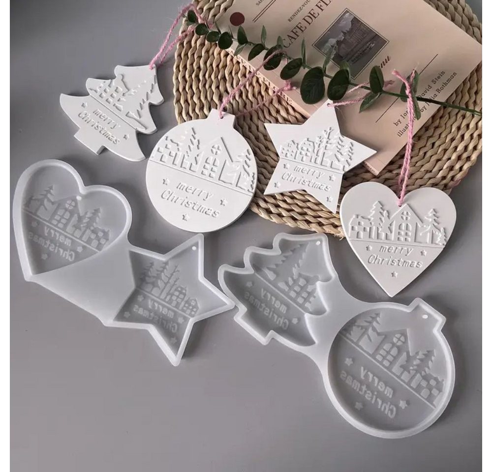 Montegoni Modellierwerkzeug Silikonform Weihnachten Herz & Stern Gießform Basteln Deko, (Kombi-Form für Bastelprojekte, 2-in-1 DIY Set (Herz + Stern Form), Flexible Silikonform, detaillierte Gravur, wiederverwendbar von Montegoni