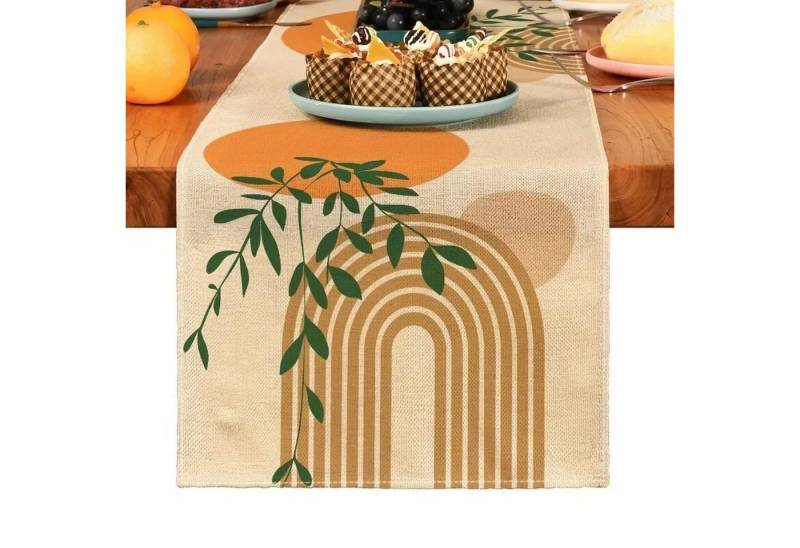 Montegoni Tischläufer Boho Tischläufer mit grünem Pflanzenmuster für Sommerdeko (Rustikale Tischdekoration), 183 x 33 cm, mit sommerlichem Motiv, bedruckt in Boho Style von Montegoni