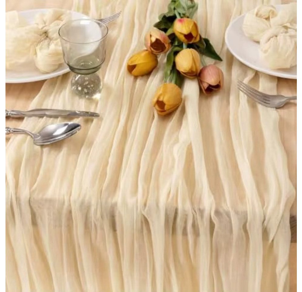 Montegoni Tischläufer RomSeihtuch Tischläufer lang Boho (Rustikaler Gazeantischer Stoff Tischdecke 1-tlg, Tischläufer Boho für Hochzeit und Geburtstag Dekoration), Tafeltuch 90 x 180 cm von Montegoni