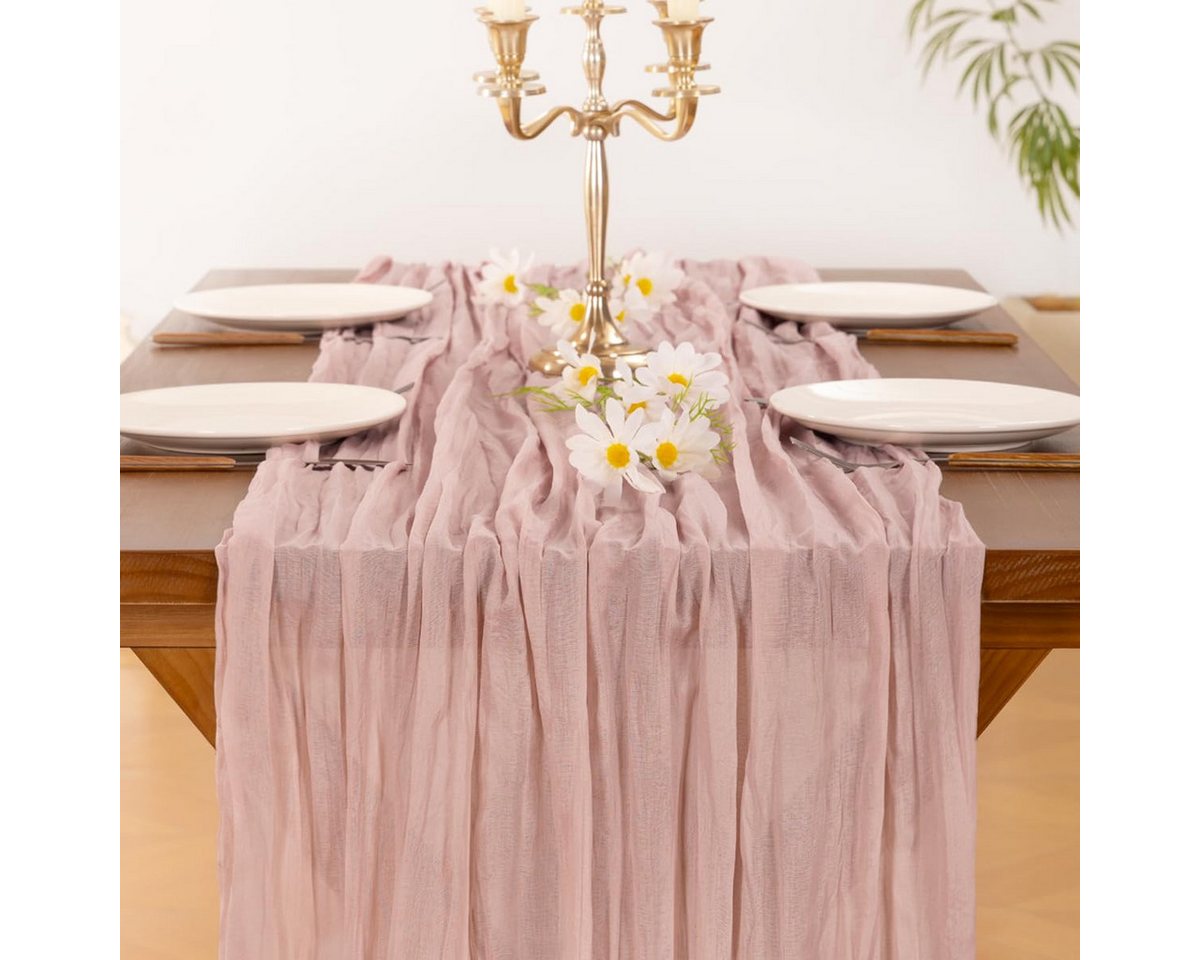 Montegoni Tischläufer RomSeihtuch Tischläufer lang Boho (Rustikaler Gazeantischer Stoff Tischdecke 1-tlg, Tischläufer Boho für Hochzeit und Geburtstag Dekoration), Tafeltuch 90 x 180 cm von Montegoni