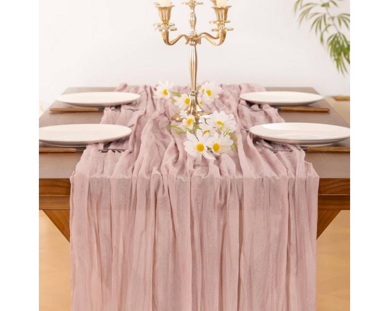Montegoni Tischläufer RomSeihtuch Tischläufer lang Boho (Rustikaler Gazeantischer Stoff Tischdecke 1-tlg, Tischläufer Boho für Hochzeit und Geburtstag Dekoration), Tafeltuch 90 x 180 cm von Montegoni
