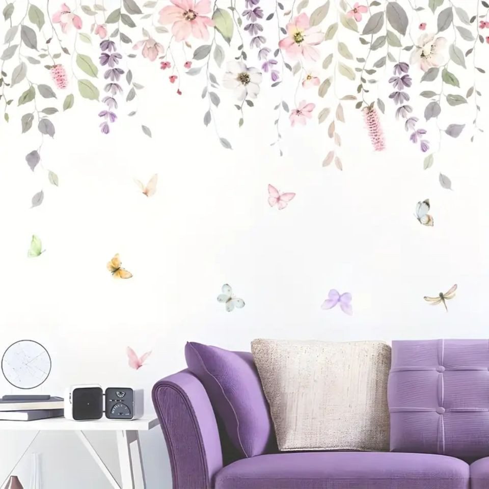 Montegoni Wandsticker 2er Set BRUP Blumen- & Schmetterling Wandaufkleber – Selbstklebend (Set, 2x Selbstklebende Wandaufkleber mit Blumen- & Schmetterlingsmotiven), Selbstklebend, abnehmbar, modernes Blumen- & Schmetterlingsdesign von Montegoni