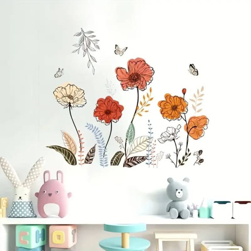 Montegoni Wandsticker Boho Wandsticker Blumen & Schmetterlinge Selbstklebend, Matt – Deko (Einzelstück, 1 Wandsticker), selbstklebend, ruckstandslos abziehbar von Montegoni