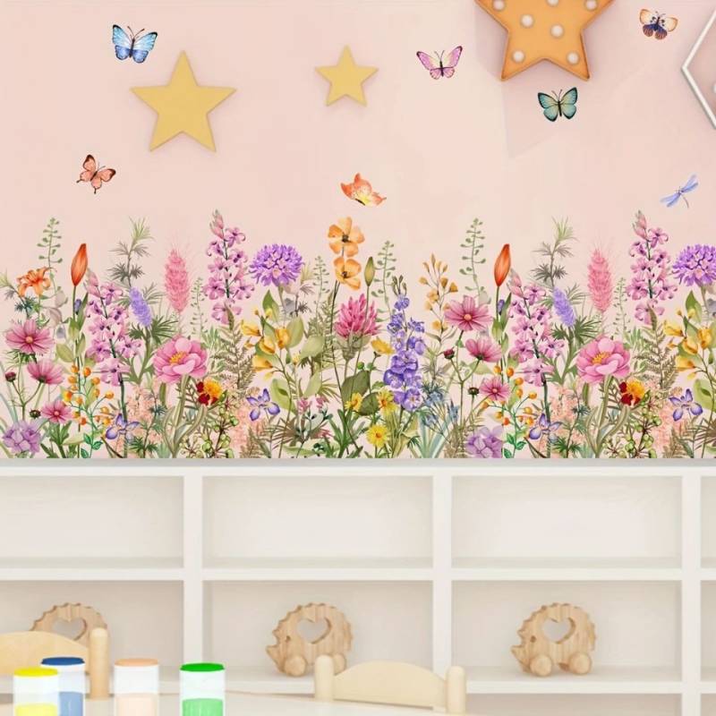 Montegoni Wandsticker Bunte Wandsticker Blumen & Schmetterlinge – Selbstklebend & Abnehmbar (Einzelstück, 1 Wandsticker), Selbstklebend & Abnehmbar, Farbintensive Wandkunst, Matte Oberfläche von Montegoni
