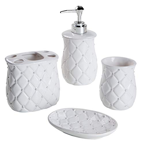 MONTEMAGGI, 4-teiliges Badezimmer-Set aus Keramik, Classic, Weiß, Gemustert Inklusive Spender, Zahnbürstenhalter, Becher und Seifenschale MONTEMAGGI, 4-teiliges Badezimmer-Set aus Keramik, Classic, Weiß, Gemustert Inklusive Spender, Zahnbürstenhalter, Becher und Seifenschale von MONTEMAGGI