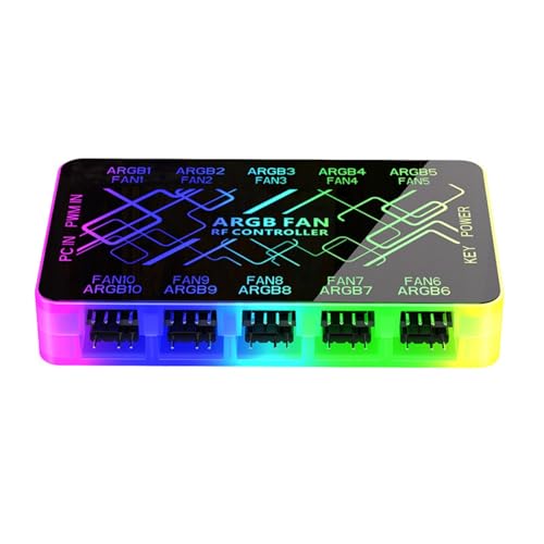Montesy 12V/4Pin 5V/3Pin Argb Fan Hubs Splitter mit Magnetfuß für PC-Gehäuselüfter mit Fernbedienung 2SATA Netzteil-Schnittstellen von Montesy