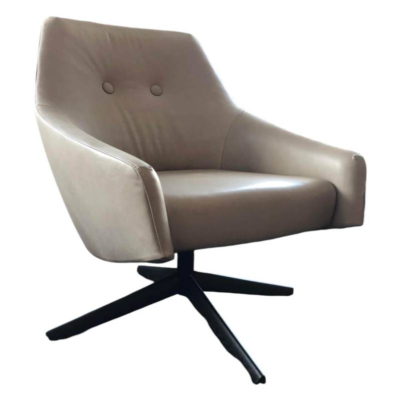 Sessel Puk Low Leder Alpaca Vulkaan 016 Grau Drehgestell Eiche Carbon von Montis