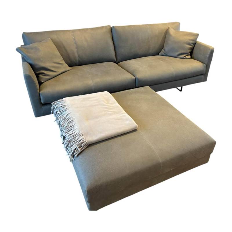 Sofa Axel Leder Novara Turtle Grün Grau Füße Stahl Lackiert Schwarz Inklusive Ho... von Montis