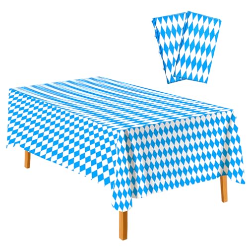 2PC Tischdecke Bayern, 137 * 274 cm Oktoberfest Tischdecken, Blau Weiß Oktoberfest Deko, Einweg Bayerische Tischdecke Stoff, Rechteckig Tischtuch Bayrisch für Bierzelten Haushalt Catering Deko von Montrestar