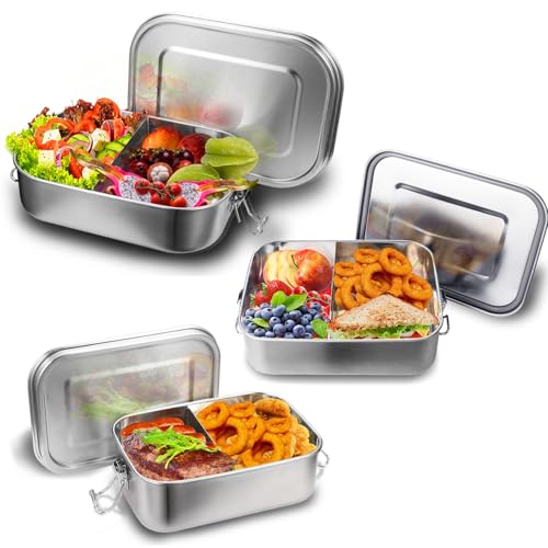 Monucep Brotdose Edelstahl Große 1200ml+1400ml, auslaufsicher Lunchbox mit fächern und Dichtring, bento box für Erwachsene, Brotzeitdose, Vesperdose, brotbox, BPA-frei von Monucep