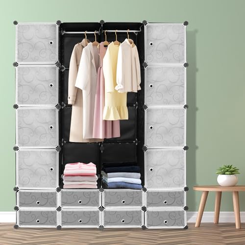 Monucep Kleiderschrank, Tragbarer Regalsystem, 20 Würfel Schrank aus Kunststoff, offener kleiderschrank, Schlafzimmerschrank kleiderschrank, Schwarz von Monucep