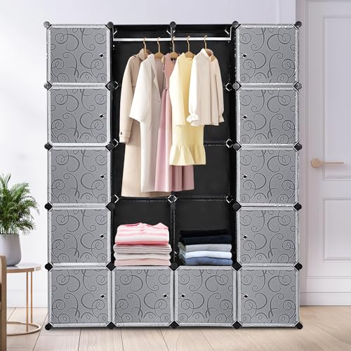 Monucep Kleiderschrank, Tragbarer Regalsystem, 20 Würfel Schrank aus Kunststoff, offener kleiderschrank, Schlafzimmerschrank kleiderschrank, Weiß von Monucep