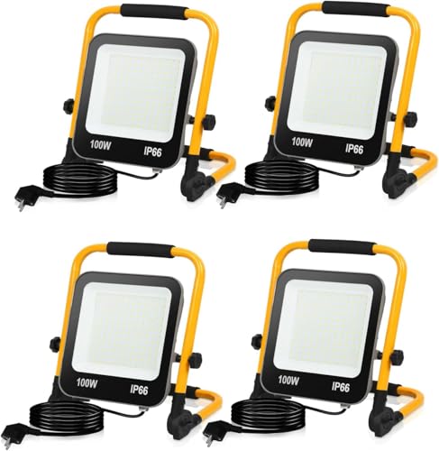 Monucep LED Baustrahler, 4x100W 10000LM LED Arbeitsleuchte, IP66 Wasserdicht Baustrahler mit 3M Kabel und Faltbarer Ständer, Tragbar Arbeitsscheinwerfer baulampe für Baustelle, Garage, 6000K Monucep LED Baustrahler, 4x100W 10000LM LED Arbeitsleuchte, IP66 Wasserdicht Baustrahler mit 3M Kabel und Faltbarer Ständer, Tragbar Arbeitsscheinwerfer baulampe für Baustelle, Garage, 6000K von Monucep