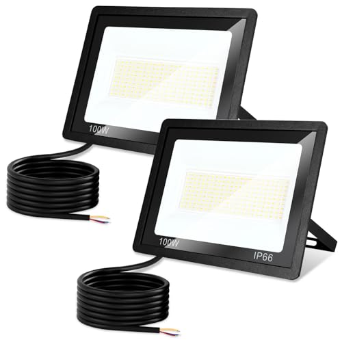 Monucep LED Strahler Außen 100W,2 Stück Dimmbar LED Fluter 3000K/4000K/6500K, Led Scheinwerfer, IP65 Wasserfest Aussenstrahler für Hell Garten Hof Türen Rasen Garage [Energieklasse E] von Monucep