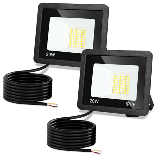 Monucep LED Strahler Außen 20W,2 Stück Dimmbar LED Fluter 3000K/4000K/6500K, Led Scheinwerfer, IP65 Wasserfest Aussenstrahler für Hell Garten Hof Türen Rasen Garage [Energieklasse E] von Monucep