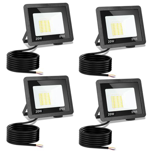 Monucep LED Strahler Außen 20W,4 Stück Dimmbar LED Fluter 3000K/4000K/6500K, Led Scheinwerfer, IP65 Wasserfest Aussenstrahler für Hell Garten Hof Türen Rasen Garage [Energieklasse E] von Monucep