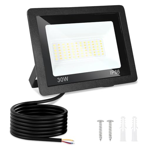 Monucep LED Strahler Außen 30W, Dimmbar LED Fluter 3000K/4000K/6500K, Led Scheinwerfer, IP65 Wasserfest Aussenstrahler für Hell Garten Hof Türen Rasen Garage [Energieklasse E] von Monucep