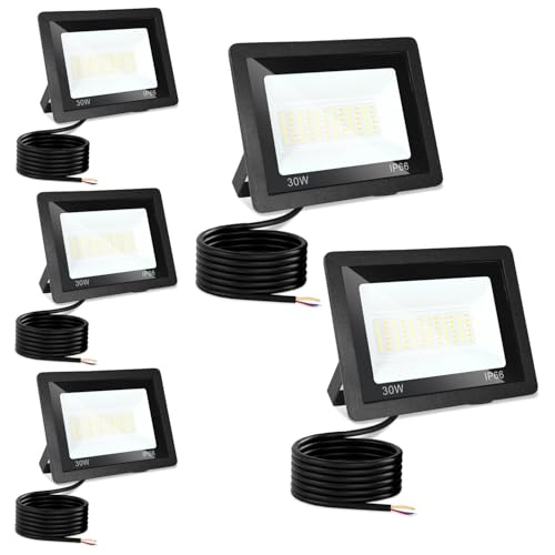 Monucep LED Strahler Außen 30W,5 Stück Dimmbar LED Fluter 3000K/4000K/6500K, Led Scheinwerfer, IP65 Wasserfest Aussenstrahler für Hell Garten Hof Türen Rasen Garage [Energieklasse E] von Monucep