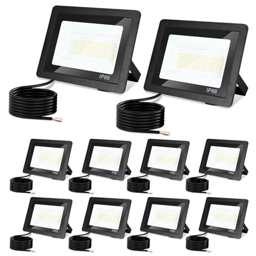 Monucep LED Strahler Außen 50W,10 Stück Dimmbar LED Fluter 3000K/4000K/6500K, Led Scheinwerfer, IP65 Wasserfest Aussenstrahler für Hell Garten Hof Türen Rasen Garage [Energieklasse E] von Monucep
