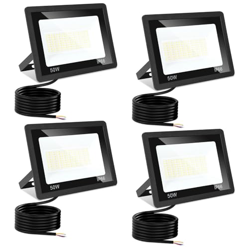 Monucep LED Strahler Außen 50W,4 Stück Dimmbar LED Fluter 3000K/4000K/6500K, Led Scheinwerfer, IP65 Wasserfest Aussenstrahler für Hell Garten Hof Türen Rasen Garage [Energieklasse E] von Monucep