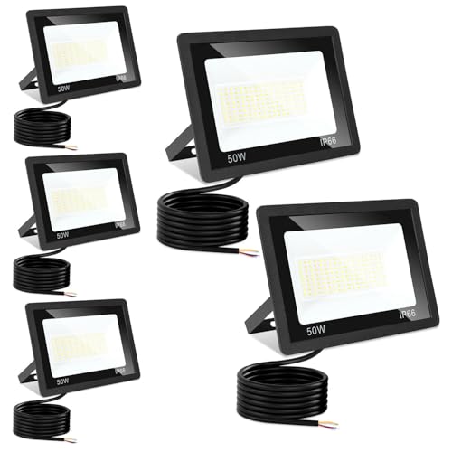 Monucep LED Strahler Außen 50W,5 Stück Dimmbar LED Fluter 3000K/4000K/6500K, Led Scheinwerfer, IP65 Wasserfest Aussenstrahler für Hell Garten Hof Türen Rasen Garage [Energieklasse E] von Monucep