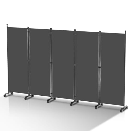 Monucep Paravent Raumteiler 284x181x30cm, 5 Teilig klappbar Freistehend Trennwand auf Rollen und Bremsen, Umkleide Sichtschutz Wand Raumtrenner, Stellwand für innen Outdoor Garten Büros, Dunkelgrau Monucep Paravent Raumteiler 284x181x30cm, 5 Teilig klappbar Freistehend Trennwand auf Rollen und Bremsen, Umkleide Sichtschutz Wand Raumtrenner, Stellwand für innen Outdoor Garten Büros, Dunkelgrau von Monucep