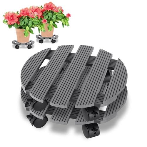 Monucep 2X WPC Pflanzenroller 30x30CM, Blumenroller Tragkraft 80 KG mit Rollen, Kübelroller für den Innen- und Außenbereich, Rollbrett für Pflanzen, Grau von Monucep