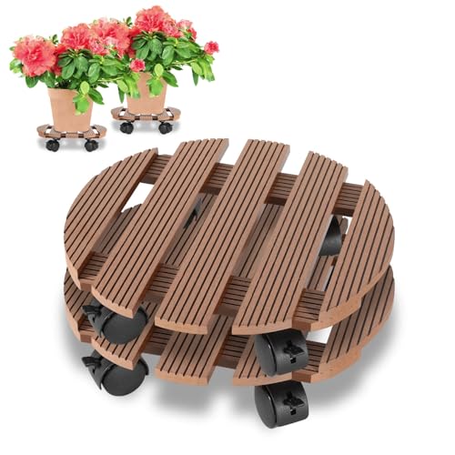 Monucep 2X WPC Pflanzenroller 30x30CM, Blumenroller Tragkraft 80 KG mit Rollen, Kübelroller für den Innen- und Außenbereich, Rollbrett für Pflanzen, braun von Monucep